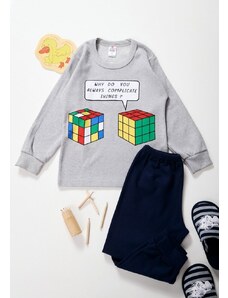Comfort Πιτζάμα παιδική με κύβο του Rubik - γκρι