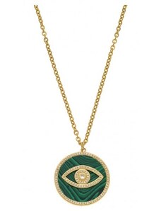 BREEZE Handmade Necklace Evil Eye Zircons - Malachite | Gold Stainless Steel 410046.1