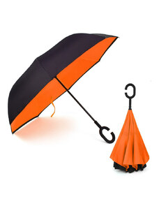 UNBRANDED Ομπρέλα Kazbrella αντίστροφης δίπλωσης, λαβή σχήματος C, θήκη, πορτοκαλί