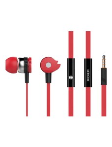 CELEBRAT Earphones με μικρόφωνο D1, 10mm, 3.5mm, 1.2m flat, κόκκινα