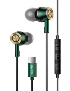 USAMS earphones με μικρόφωνο US-SJ482, USB-C, Φ10mm, 1.2m, πράσινα