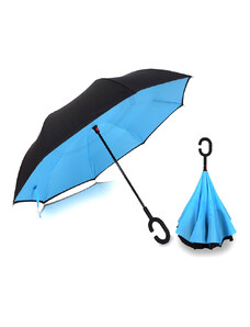 UNBRANDED Ομπρέλα Kazbrella αντίστροφης δίπλωσης, λαβή σχήματος C, με θήκη, μπλε