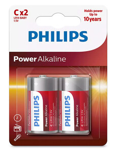 PHILIPS Power αλκαλικές μπαταρίες LR14P2B/05, Baby C LR14 1.5V, 2τμχ