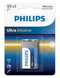 PHILIPS Ultra αλκαλική μπαταρία 6LR61E1B/10, 6LR61 9V, 1τμχ