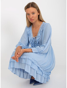 Fashionhunters Γαλάζιο boho minidress με διακοσμητικά στοιχεία OH BELLA
