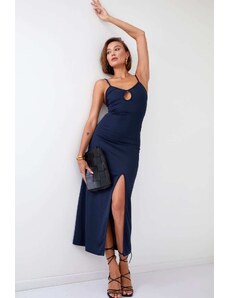FASARDI Απλό μάξι φόρεμα με τιράντες και σκούρα μπλε flyers