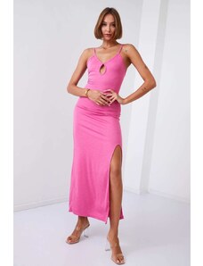 FASARDI Απλό μάξι φόρεμα με ιμάντες ώμου και ροζ μύγα