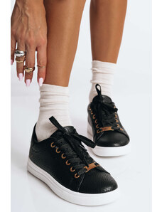 Ligglo Μαύρα Sneakers με Pattern και Χρυσή Λεπτομέρεια