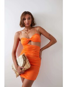 FASARDI Αισθησιακό μίνι φόρεμα με πορτοκαλί εγκοπή νέον