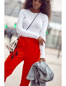 FASARDI Πλήρες σετ γυναικείων παντελονιών με πιέτες και μπλούζες σε κόκκινο-λευκό