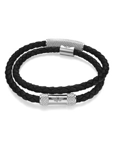 POLICE Bracelet Urban Texture | Black Leather - Silver Stainless Steel PEAGB0001120