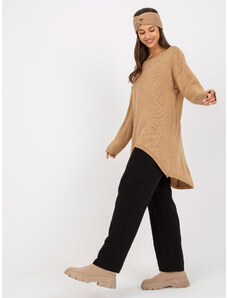 Fashionhunters Oversized πουλόβερ καμήλας με μακρύτερη πλάτη OH BELLA