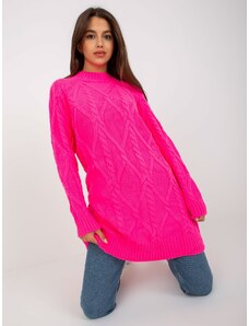 Fashionhunters Fluo ροζ μίνι φόρεμα πλεκτό με πλεξούδες RUE PARIS