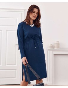 FASARDI Plus Size φόρεμα με γραβάτα στη μέση σε σκούρο μπλε