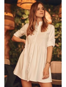 FASARDI Λευκό φόρεμα με κουμπιά και ρυθμιζόμενα μανίκια