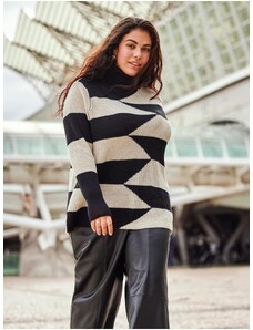 Μπεζ-μαύρο πουλόβερ με σχέδια ONLY CARMAKOMA Kash - Γυναικεία