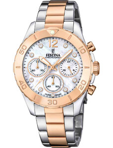 FESTINA Ladies Crystals Chronograph - F20605/1 , Silver case with Stainless Steel Bracelet