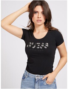 Μαύρο Γυναικείο T-Shirt με Πούλιες Guess - Γυναικεία