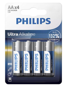 PHILIPS Ultra αλκαλικές μπαταρίες LR6E4B/10, AA LR6 1.5V, 4τμχ