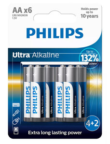 PHILIPS Ultra αλκαλικές μπαταρίες LR6E6BP/10, AA LR6 1.5V, 6τμχ