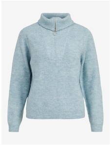 Γαλάζιο ραβδωτό πουλόβερ με γιακά VILA Mathilda - Γυναικεία