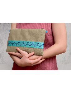 Ancient Greek Scarves Olive green silk clutch with turquoise details
