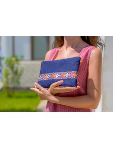 Ancient Greek Scarves Pure silk clutch in a navy blue color