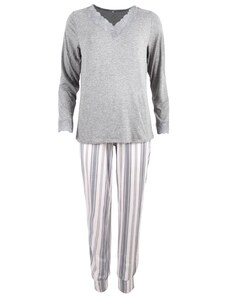 gsecret Γυναικεία πιτζάμα διακοσμητική δαντέλα παντελόνι με ρίγες. Ηοmewear Collection ΓΚΡΙ