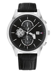 TOMMY HILFIGER Weston - 1710502, Silver case with Black Leather Strap