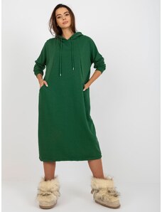 Fashionhunters Σκούρο πράσινο μίντι σπορ βασικό oversize φόρεμα