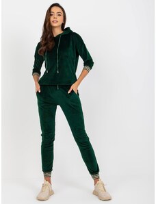 Fashionhunters Σκούρο πράσινο γυναικείο βελούδινο σετ με φούτερ