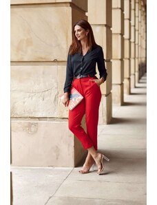 FASARDI Κομψό παντελόνι με κόκκινη πλισέ