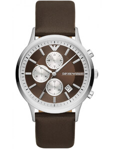 EMPORIO ARMANI Renato Chronograph - AR11490, Silver case with Brown Leather Strap