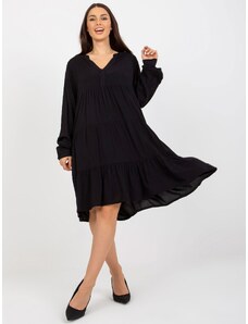Fashionhunters Μαύρο boho φόρεμα με διακοσμητικά στοιχεία και λαιμόκοψη SUBLEVEL
