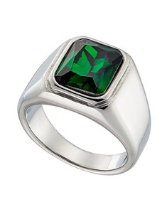AMOR AMOR Δαχτυλίδι Από Ατσάλι Με Ζιργκόν Πράσινο AS37507