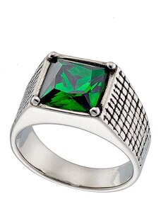 AMOR AMOR Δαχτυλίδι Από Ατσάλι Με Ζιργκόν Πράσινο AS37496