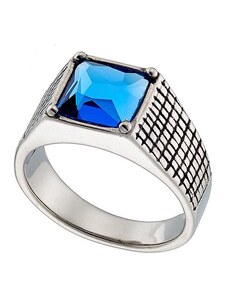 AMOR AMOR Δαχτυλίδι Από Ατσάλι Με Ζιργκόν Μπλε AS37497