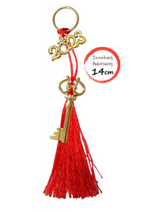 Γούρι Διακόσμησης 2023, Μεταλλικό Κλειδί χρυσαφί με κόκκινη φούντα, 6710-331X | Kostibas