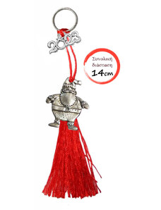 Γούρι Διακόσμησης 2023, Μεταλλικό Άγιος Βασίλης ασημί με κόκκινη φούντα, 6710-324 | Kostibas