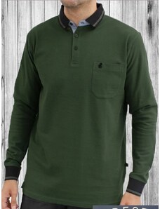 FORESTAL Ανδρική πράσινη μακρυμάνικη μπλούζα πόλο 720-530K Color 73, Χρώμα Πράσινο-Λαδί, Μέγεθος 3XL