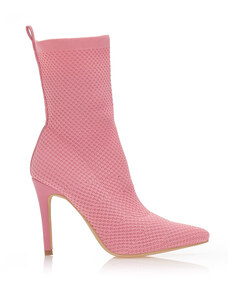 TSOUKALAS Μποτάκια ροζ υφασμάτινα κάλτσα με σχέδιο πλέξη μυτερά