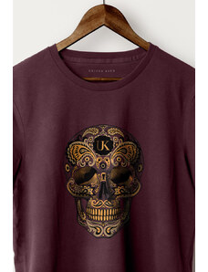 UnitedKind Golden Mexican Skull, T-Shirt σε μπορντώ χρώμα
