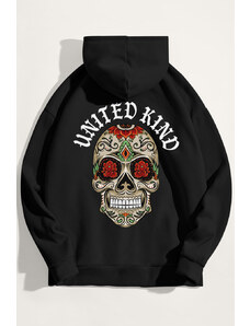 UnitedKind Hustle Skull, Φούτερ με κουκούλα σε μαύρο χρώμα