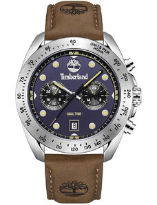 TIMBERLAND CARRIGAN DUAL TIME - TDWGF2230503, Silver case with Brown Leather Strap