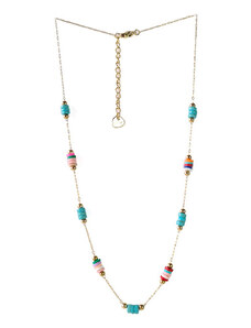 Ατσάλινο Κολιέ, αλυσίδα και πολύχρωμες χάντρες σε χρώμα Χρυσαφί, Μήκος 40cm, 2112-415X | Karma Fashion