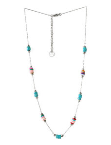 Ατσάλινο Κολιέ, αλυσίδα και πολύχρωμες χάντρες σε χρώμα Ασημί, Μήκος 40cm, 2112-415A | Karma Fashion