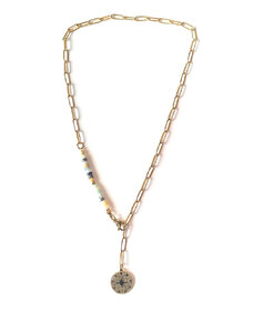 Ατσάλινο Κολιέ, αλυσίδα και πολύχρωμες χάντρες σε χρώμα Χρυσαφί, Μήκος 40cm, 2112-401X | Karma Fashion