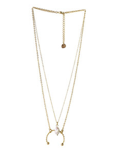 Ατσάλινο Κολιέ, διπλή αλυσίδα και μαργαριτάρι σε χρώμα Χρυσαφί, Μήκος 40cm, 2112-410X | Karma Fashion
