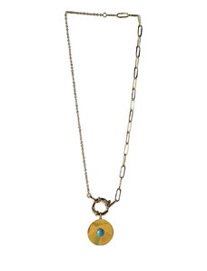 Ατσάλινο Κολιέ, αλυσίδα και τυρκουάζ σε χρώμα Χρυσαφί, Μήκος 40cm, 2112-421X | Karma Fashion