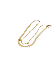 Ατσάλινο Βραχιόλι Ποδιού, διπλή αλυσίδα snake σε χρώμα Χρυσαφί, 2112-308X | Karma Fashion